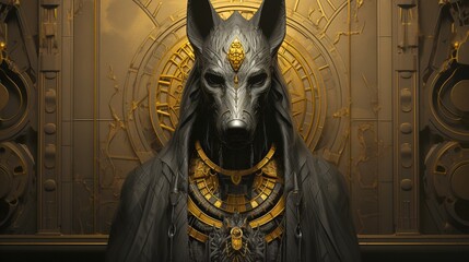 Guardian of the Afterlife - A Mysterious Portrait of Anubis, the Jackal-Headed God of the Dead, Guiding Souls through the Egyptian Book of the Dead.