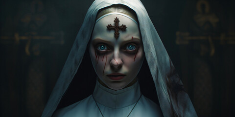 creepy nun - obrazy, fototapety, plakaty