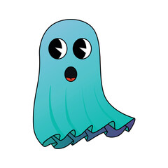 Funny groovy retro clipart ghost. Ghost character in 70s cartoon style. Vector illustration isolated on white background