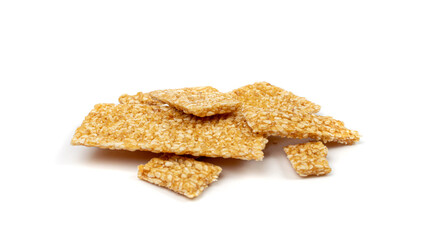 Sesame Snack Isolated, Honey Seed Cracker, Sesame Candy Bar on White Background