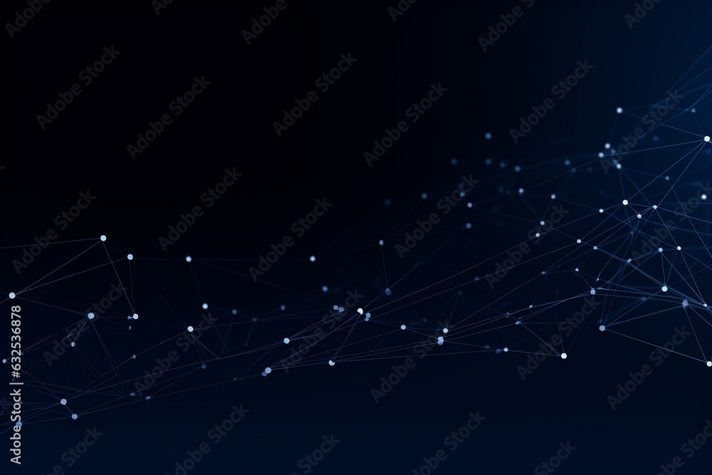 Poster dark blue geometric plexus abstract background with lines and dots, technology, tech, generative ai