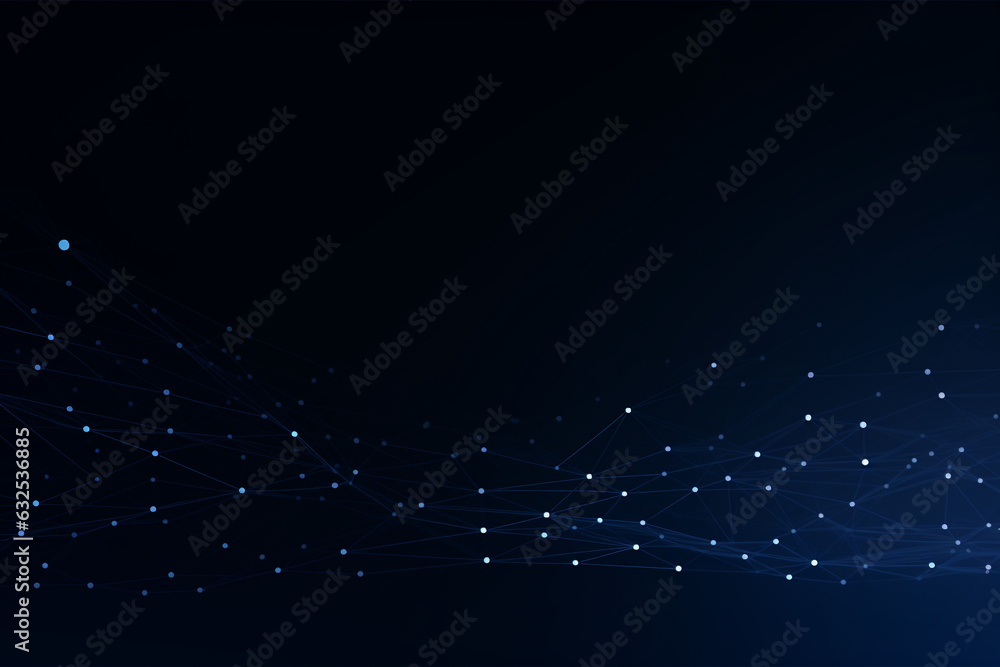 Poster dark blue geometric plexus abstract background with lines and dots, technology, tech, generative ai