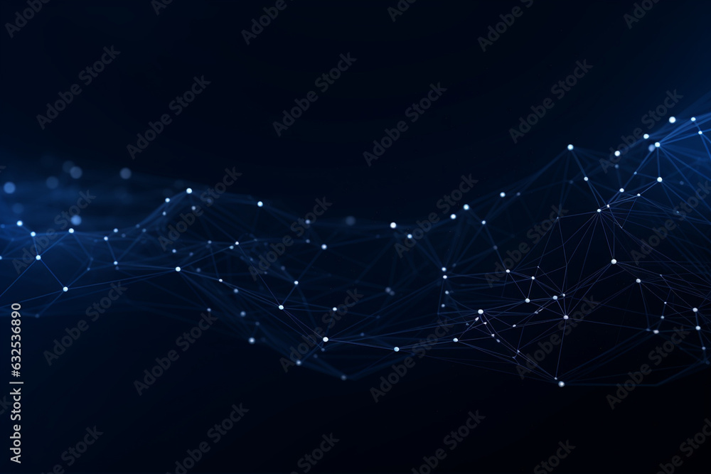 Poster dark blue geometric plexus abstract background with lines and dots, technology, tech, generative ai