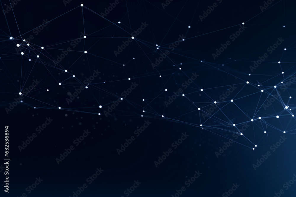 Poster dark blue geometric plexus abstract background with lines and dots, technology, tech, generative ai