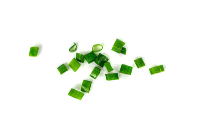 Green Onion Cuts Isolated, Scattered Fresh Chive Pile, Chopped Green Leek, Scallion Greens Pieces Chopped