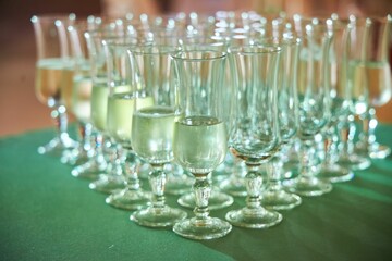 Alcoholic drinks in glasses on the festive table