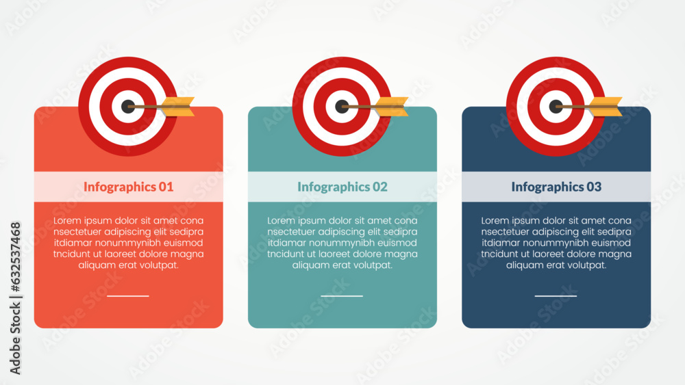Aufkleber goals or business target infographic concept for slide presentation with big box table 3 point list 