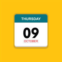 october 09 thursday icon with yellow background, calender icon