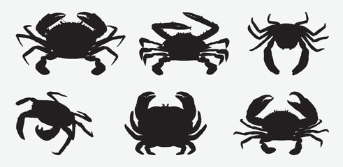 Graceful Crustacean Wonders, A Collection of Exquisite Crab Silhouettes for Diverse Creative Projects