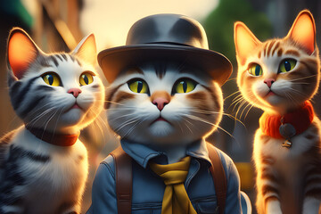 An image of Chaya with a detective cat and his assistant and assistant - obrazy, fototapety, plakaty