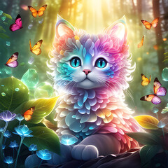 cute white cat in magic garden