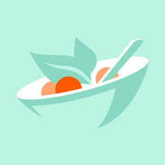 Organic salad food logo sign design. Plate with leaf on white background vector illustration