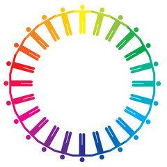 円型に手を繋いだ人のピクトグラム　色相環のインフォグラフィックス　24色