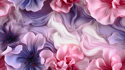 Liquid peony background. Purple and white minimalist banner with liquid flower. Trendy digital pastel style.