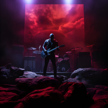 rock star in the concert,fantasy,papple,night,black,light,Ai generated