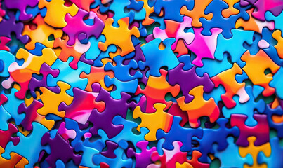 Multicolored Puzzles Background in Blue and Orange