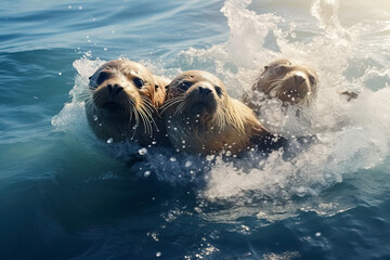 Obraz premium Fur Seals Looking Out of Water