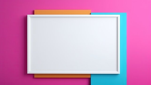 blank picture frame on bright pink color wall ,  wall frame mockup idea, Generative Ai