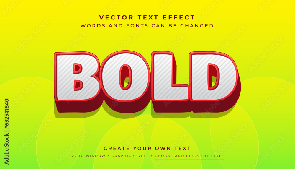 Poster vector editable 3d fun text effect. bold white red graphic style on yellow green abstract background