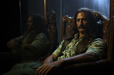 Fototapeta premium brutal man with long hair, drugcore aesthetics