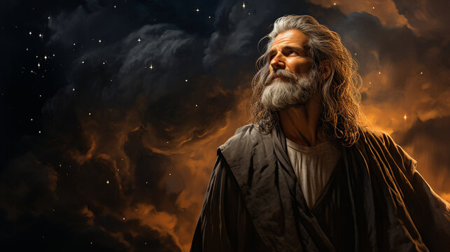 A portrait of Abraham standing beside the stars as a symbol of God's promise Generative AI