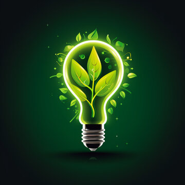 Vector Design of an Eco-Friendly Lamp with Leaf Logo: Symbolizing Energy Efficiency and a Green World