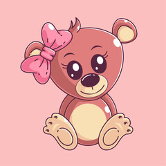Fototapeta na wymiar Cute teddy bear sitting alone cartoon style