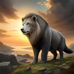 Fototapeta premium lion in the sunset