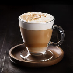 Latte. A cup of coffee on a wooden table. An invigorating drink.