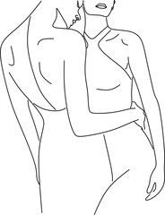 Continuous Drawing Of Two Lesbians Kissing Each Other