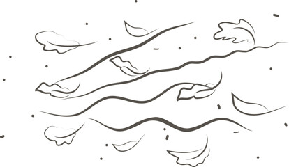 Wave flowing illustration with hand drawn doodle cartoon style.Outline drawing of a breath of wind.Wind blow set in line style.