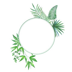 Tropical leaves round frame