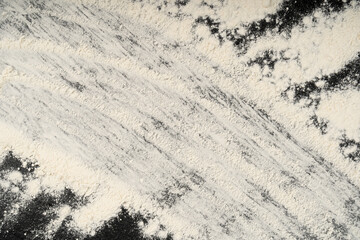 Flour Texture Background, Wheat Flour Pattern with Copy Space, Bakery Banner Mockup, Black Table Plate