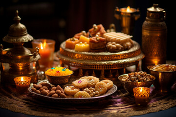 Obraz na płótnie Canvas Traditional Diwali Sweets and Treats Generative AI