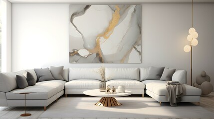 modern living room with a large painting. generative AI illustration.