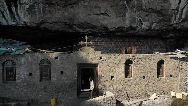 Aerial view of nakuto lab rock church Amhara Region Lalibela Ethiopia