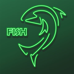 fish neon sign, modern glowing banner design, colorful modern design trends on black background. Vector illustration.