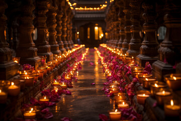 Naklejka premium Diwali Decorations Adorning Temples Generative AI