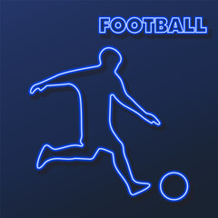 soccer player neon sign, modern glowing banner design, colorful modern design trends on black background. Vector illustration.