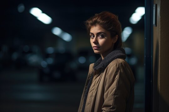 Shot Of A Beautiful Woman At The Entrance To A Car Park