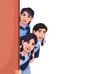 Cheerful Indian school kids in uniform standing isolated over white background. Copy space advertising products or services.