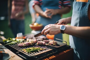 cropped shot of a couple preparing food on a barbecue