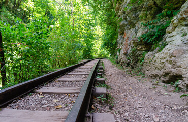 railway in jungle forest in thailand without people