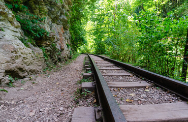 railway in jungle forest in thailand without people