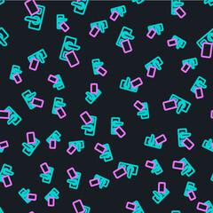 Line Digital door lock with wireless technology for unlock icon isolated seamless pattern on black background. Door handle sign. Security smart home. Vector