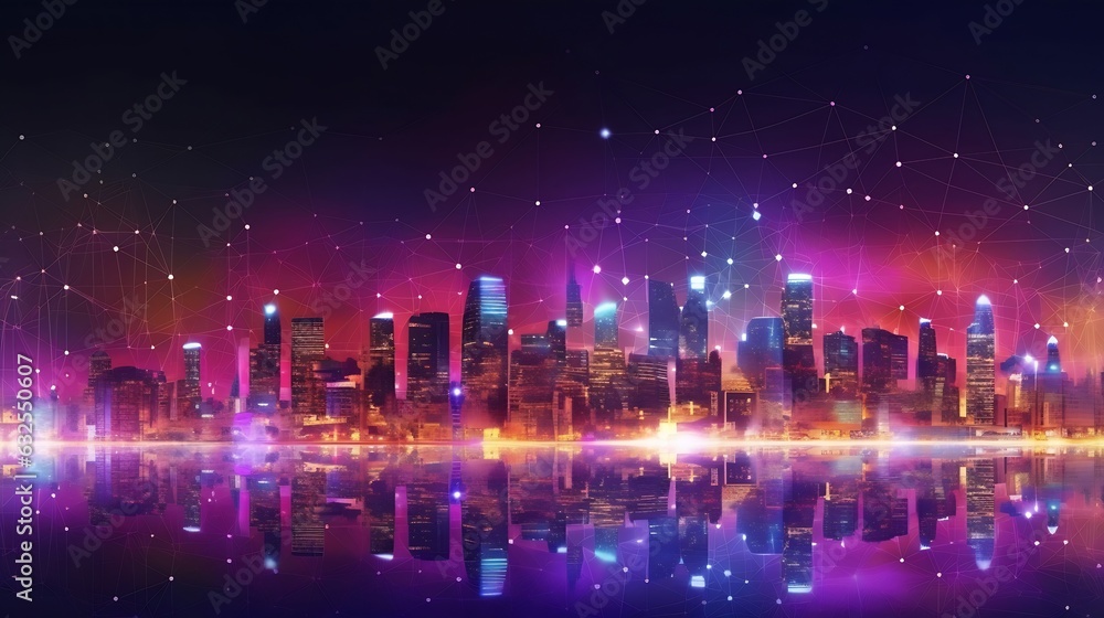 Poster generative ai : network and connection technology night city background at business center bangkok t