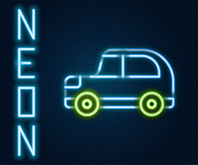 Glowing neon line Car icon isolated on black background. Colorful outline concept. Vector