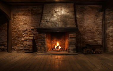 Fototapeta na wymiar illustration of fireplace in the room. Created with Generative AI