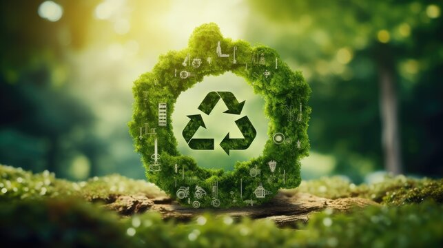 Circular economy icon on nature background in The concept circular economy for future growth of business and design to reuse and renewable material resources and environment sustainable.