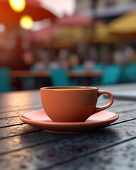 Generative AI : A coffee cup and blur background at outdoor coffee cafe shop